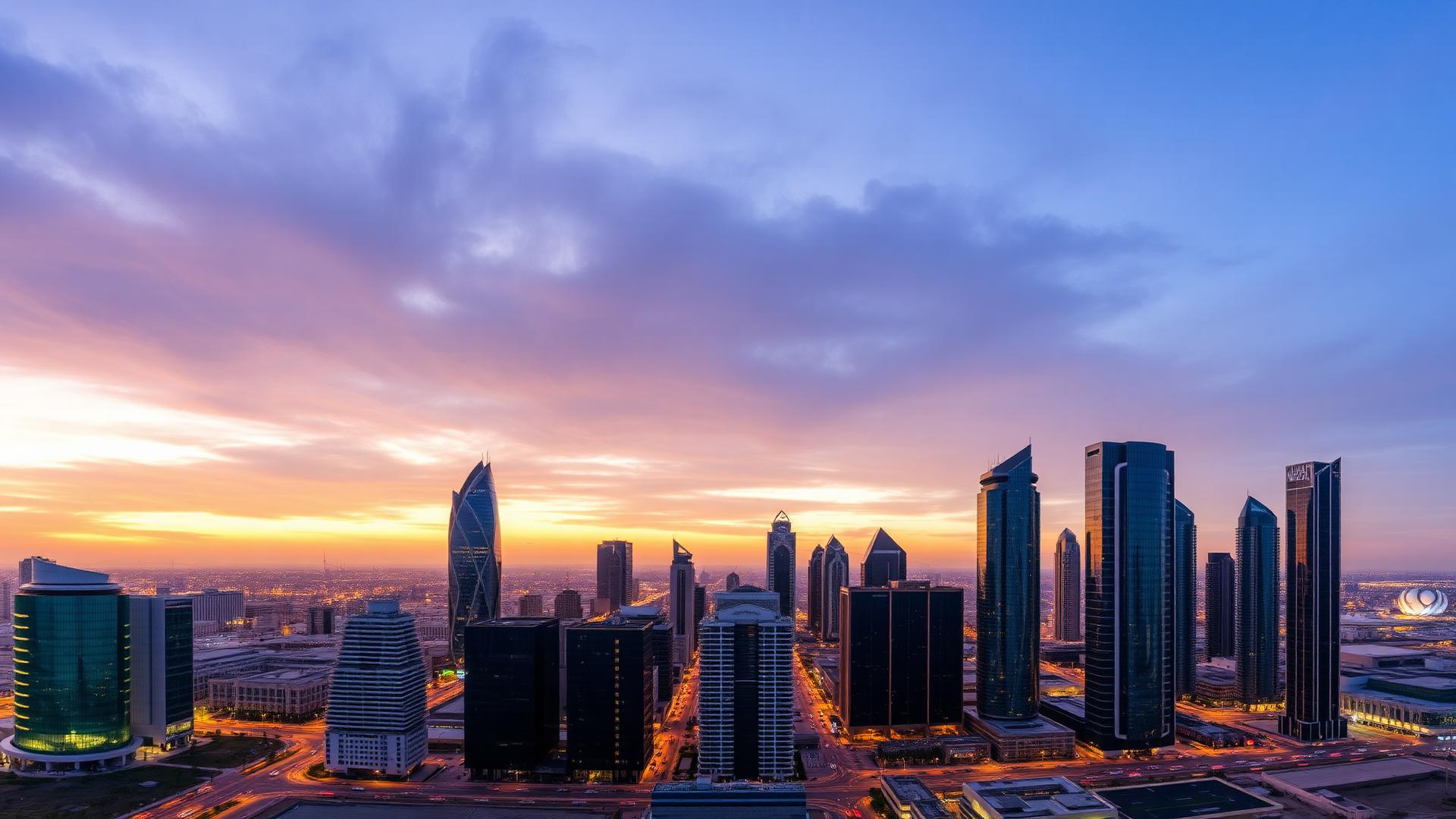 أفق الرياض التجاري عند الغروب — العقارات التجارية في الرياض